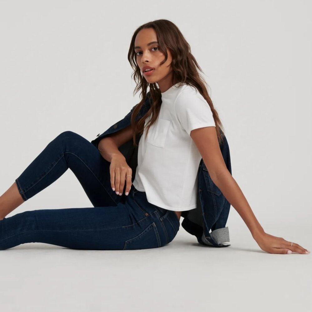 Lucky Brand Ava Dark Blue Denim Cropped Skinny Jeans Size 6/28 - Picture 2 of 12
